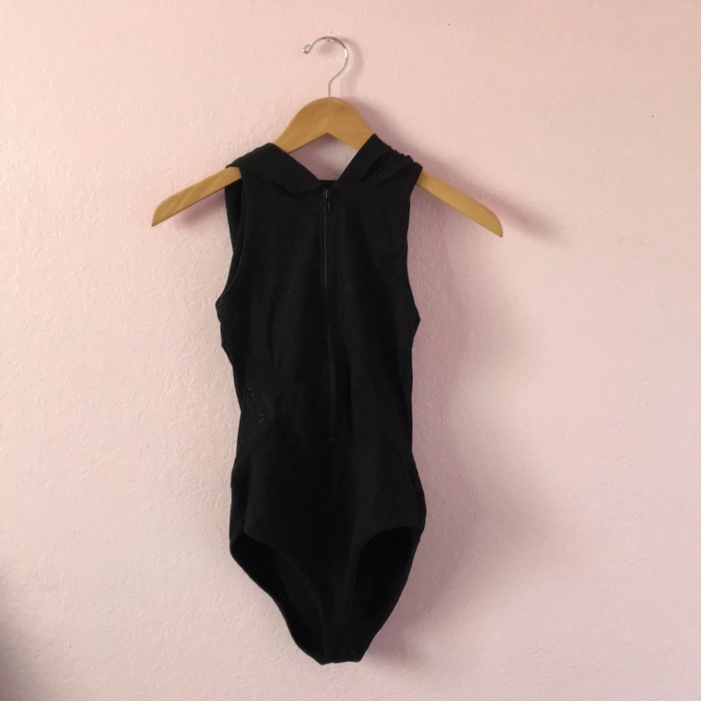 Forever 21 Zip Up Black Hooded Bodysuit